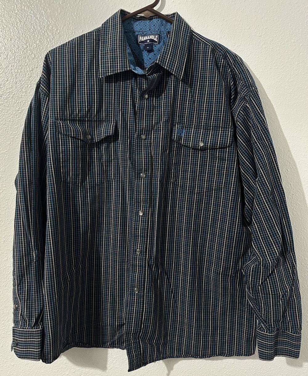 Panhandle Slim Mens XL Pearl Snap Blue Striped Long Sleeve Western Shirt Rodeo